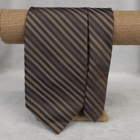 Apt 9 Men's Tie Silk Stipes Wide Brown Blue 56.5 Inches - Picture 1 of 8